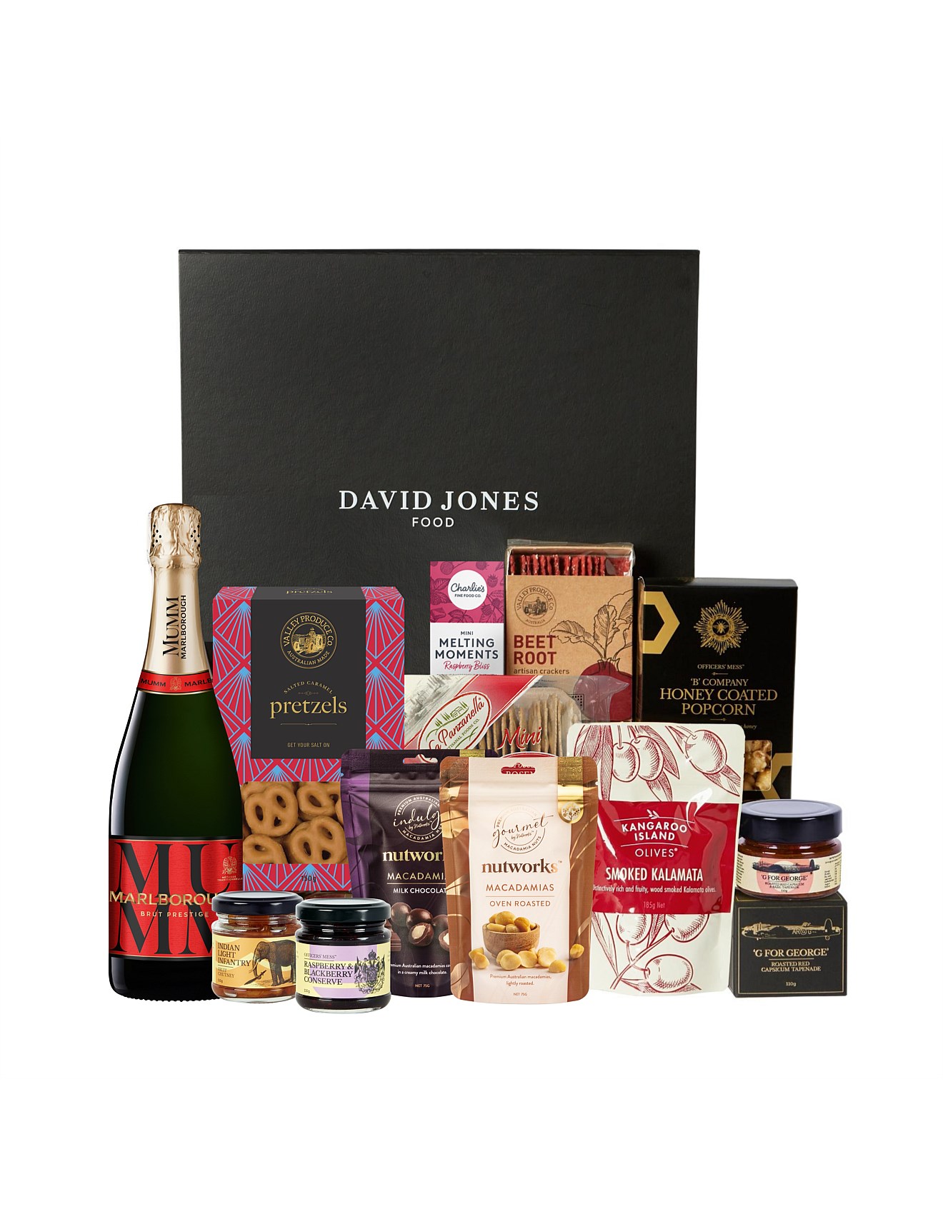 David Jones luxury gift hamper featuring premium food and wine selection