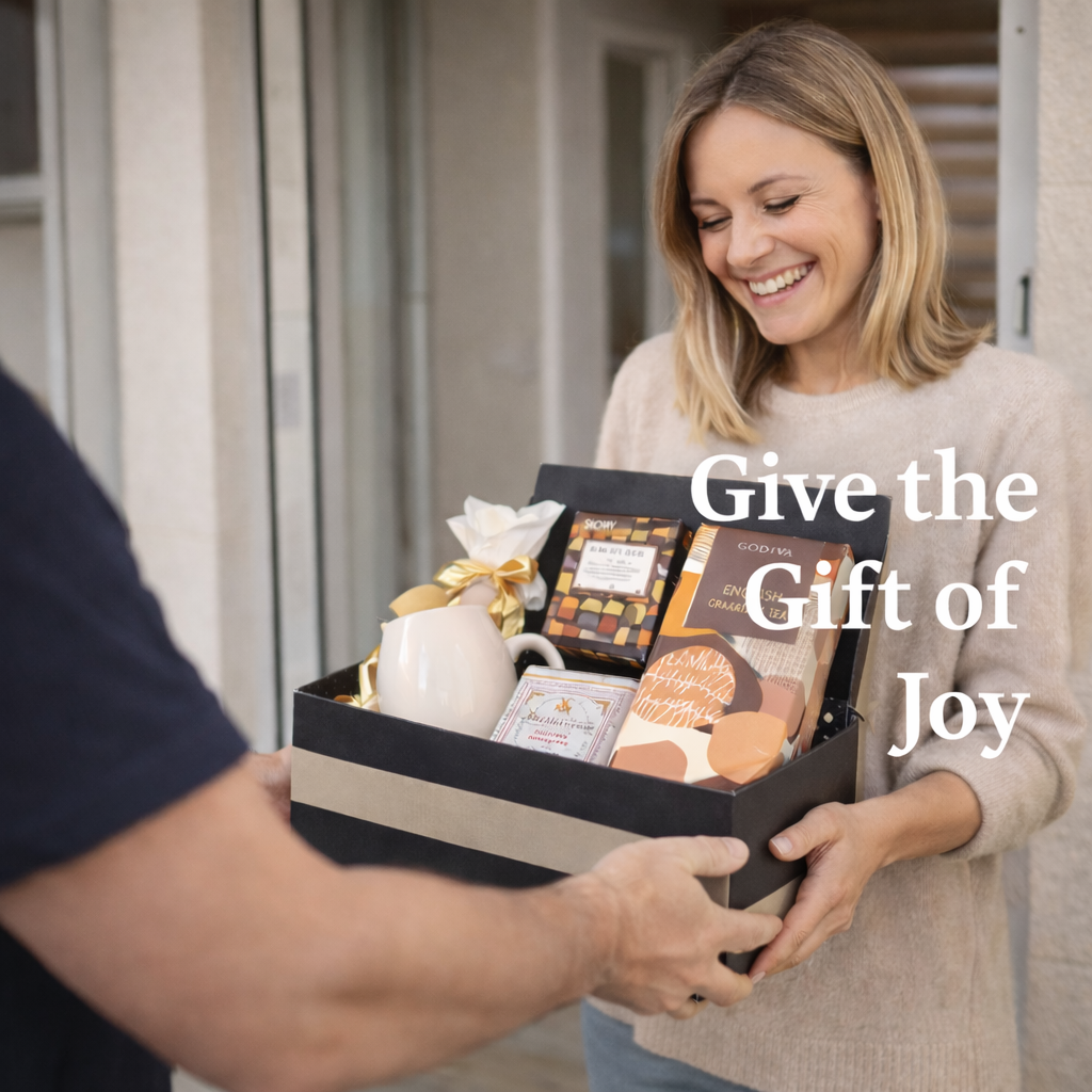 Woman receiving premium gourmet gift hamper delivery in Australia
